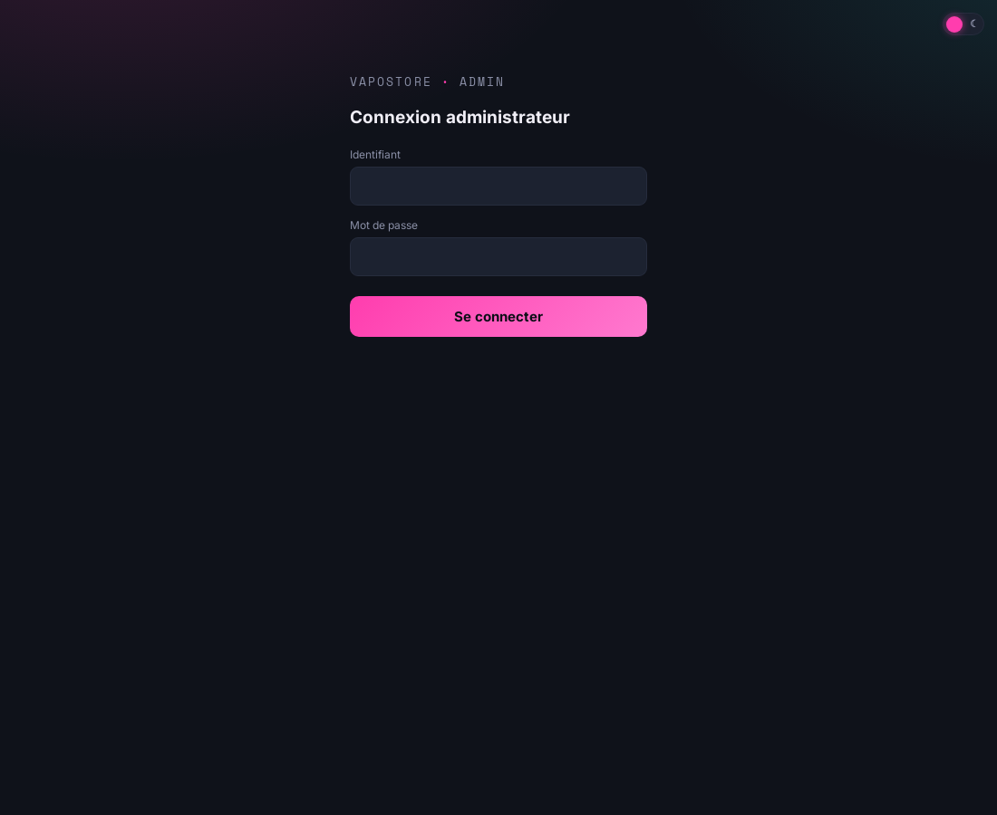 Écran de connexion administrateur